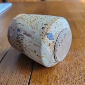 Vintage Artist KAPLAN Stoneware Cup Vase Vessel Rustic Texture Speckled Stamped